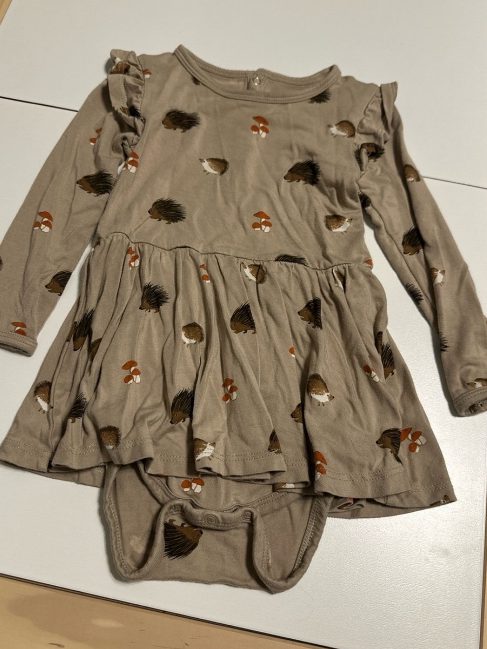 Kyte Baby Long Sleeve Bodysuit Twirl Dress Prickle Hedgehogs Mushrooms 18-24m